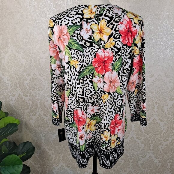JM Collection Size Large Animal Print and Floral Tunic Embellished Neckline NWT - Picture 9 of 16